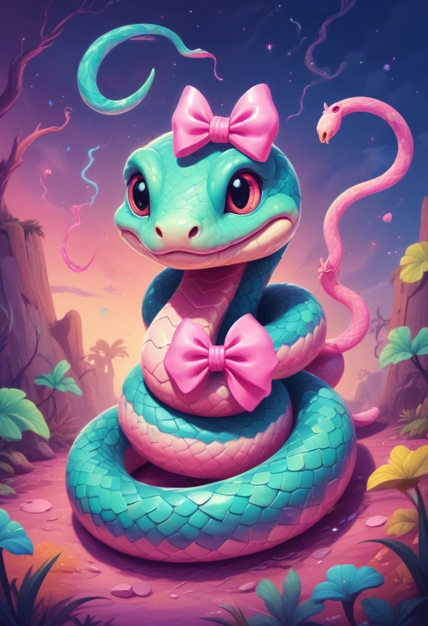 Cute snake with bows in forest Cute snake with bows in forest