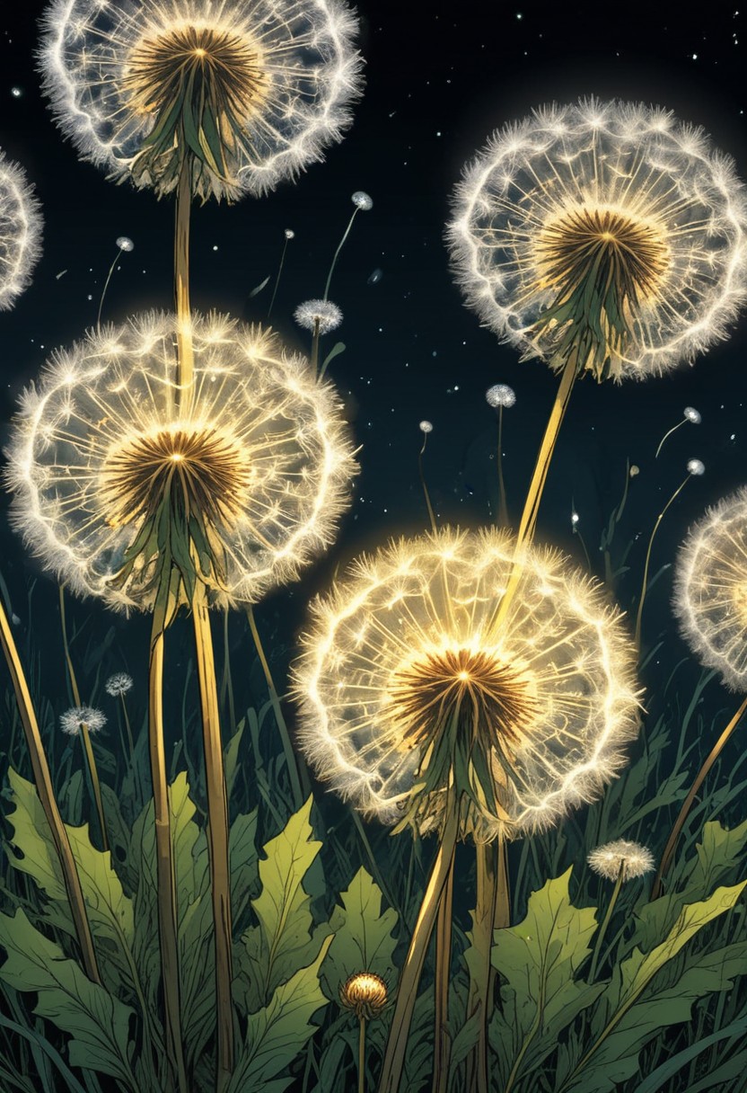 Glowing dandelions at night Glowing dandelions at night