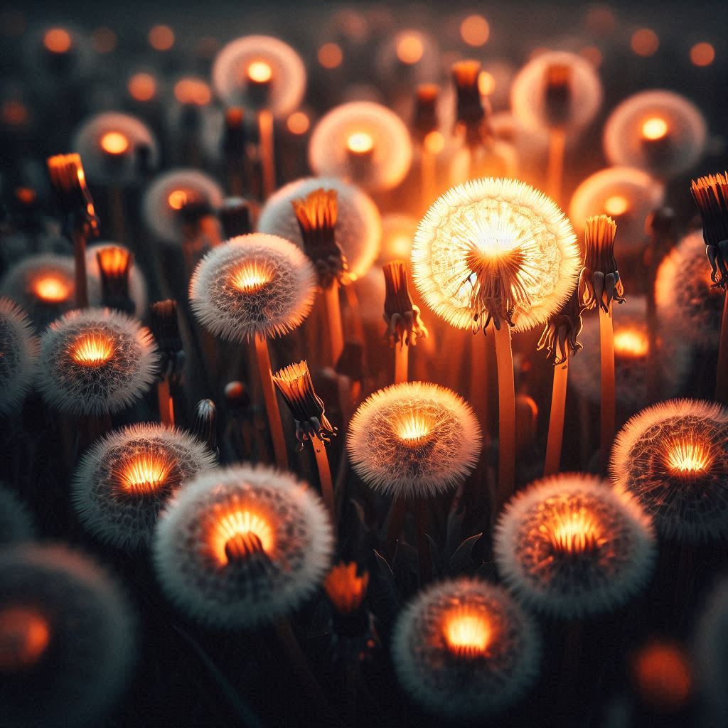 Glowing dandelions at sunset Glowing dandelions at sunset