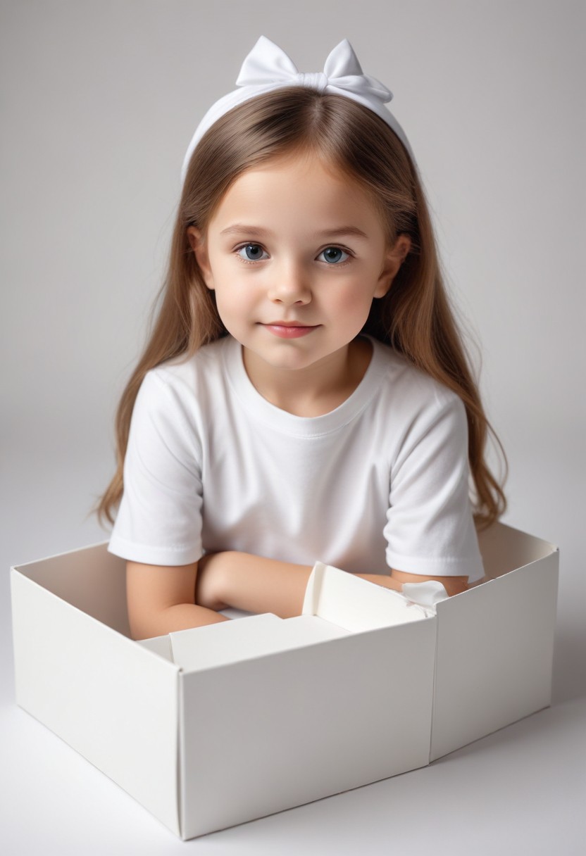 Young girl in white box Young girl in white box