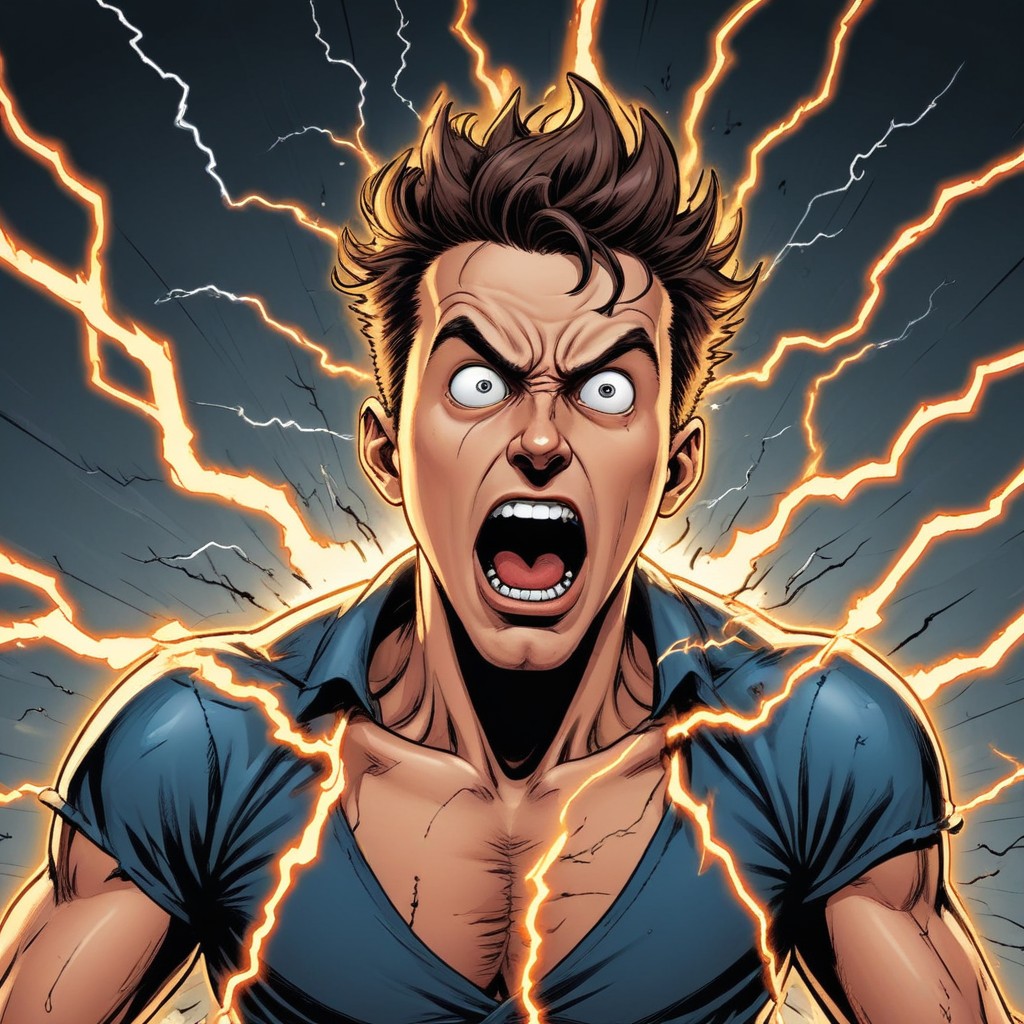 Man screaming with electricity Man screaming with electricity