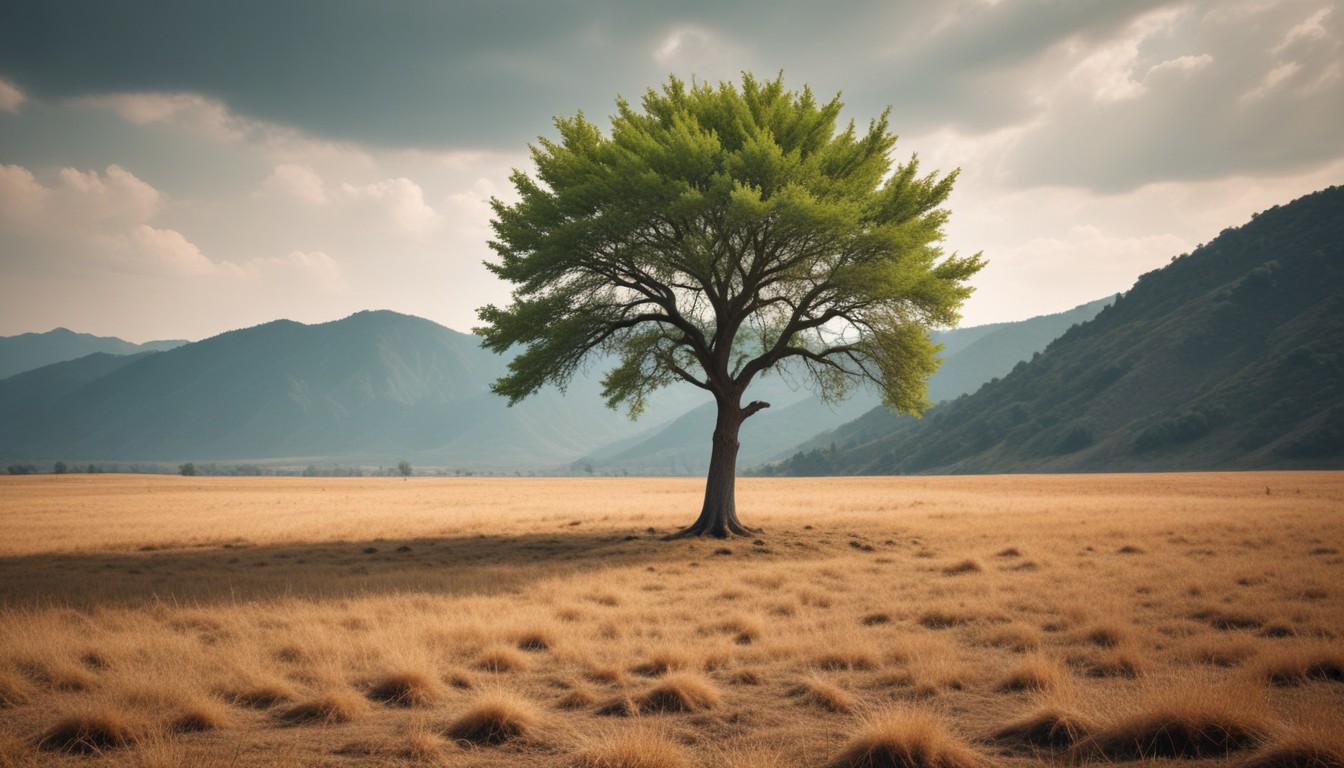 Lone tree in grassy field Lone tree in grassy field