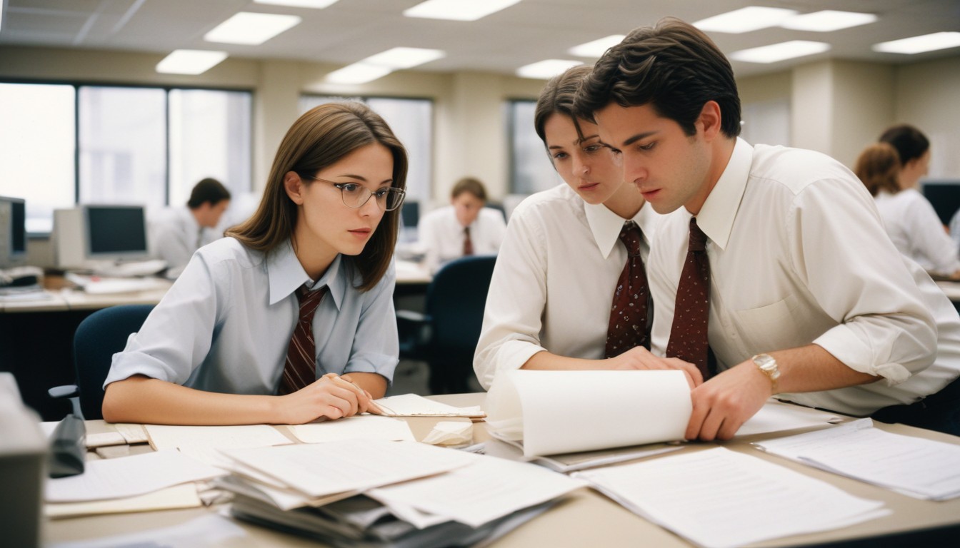 Office workers reviewing documents Office workers reviewing documents