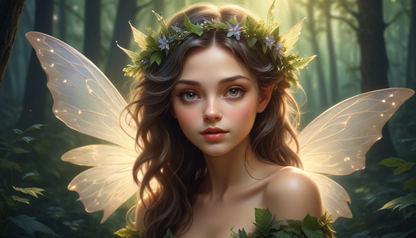 Fairy with wings in forest Fairy with wings in forest
