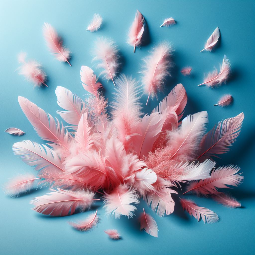 Pink feathers on blue background Pink feathers on blue background