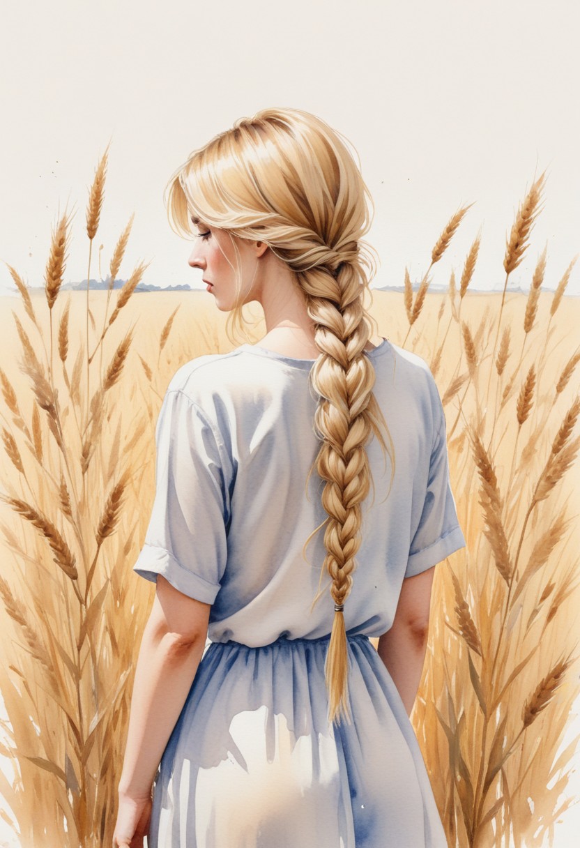 Woman with braided hair in wheat field Woman with braided hair in wheat field