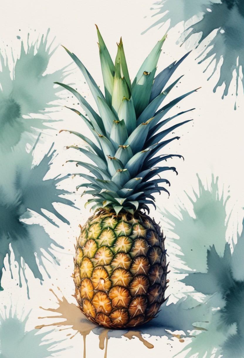 Single pineapple with watercolor splashes Single pineapple with watercolor splashes