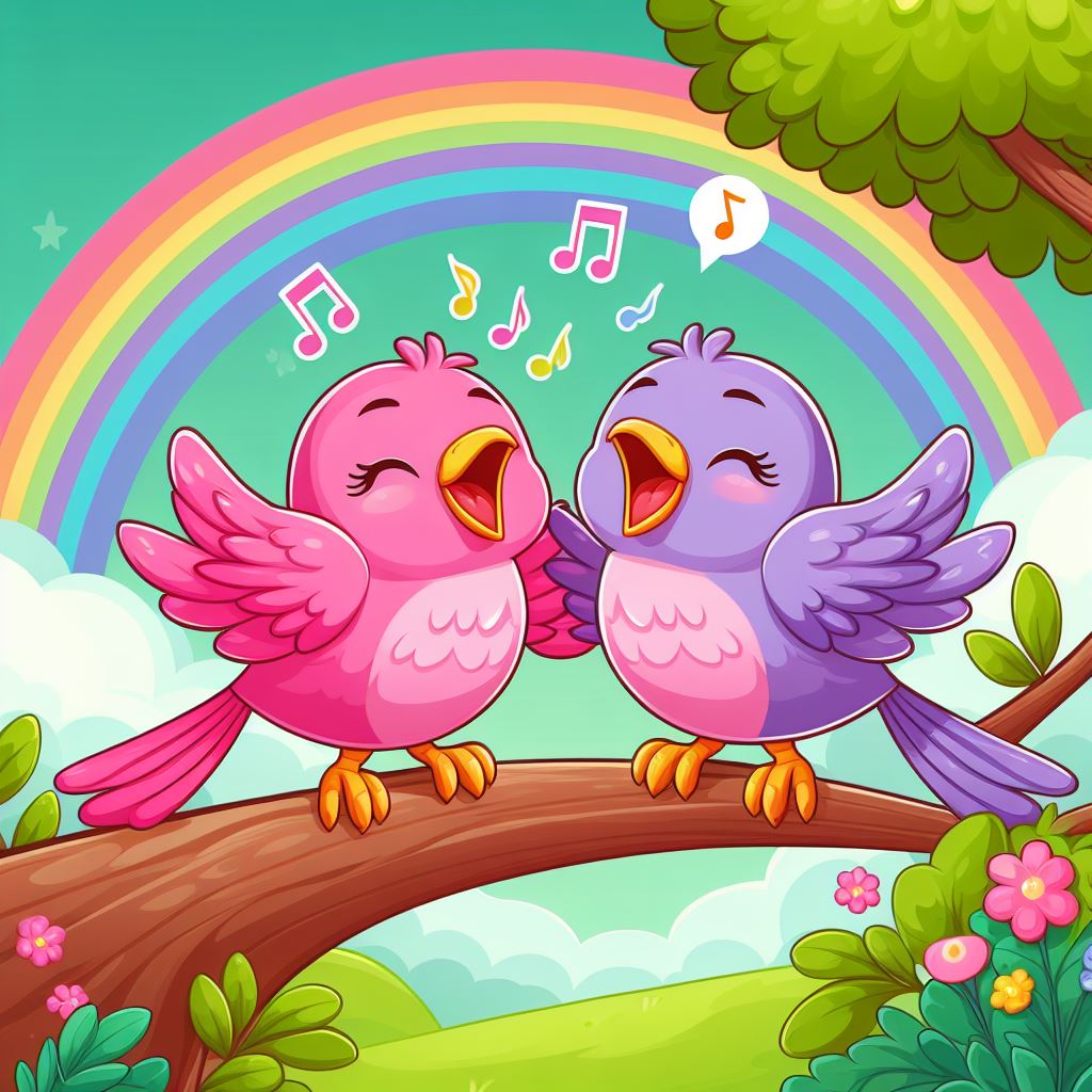 Birds singing under rainbow Birds singing under rainbow