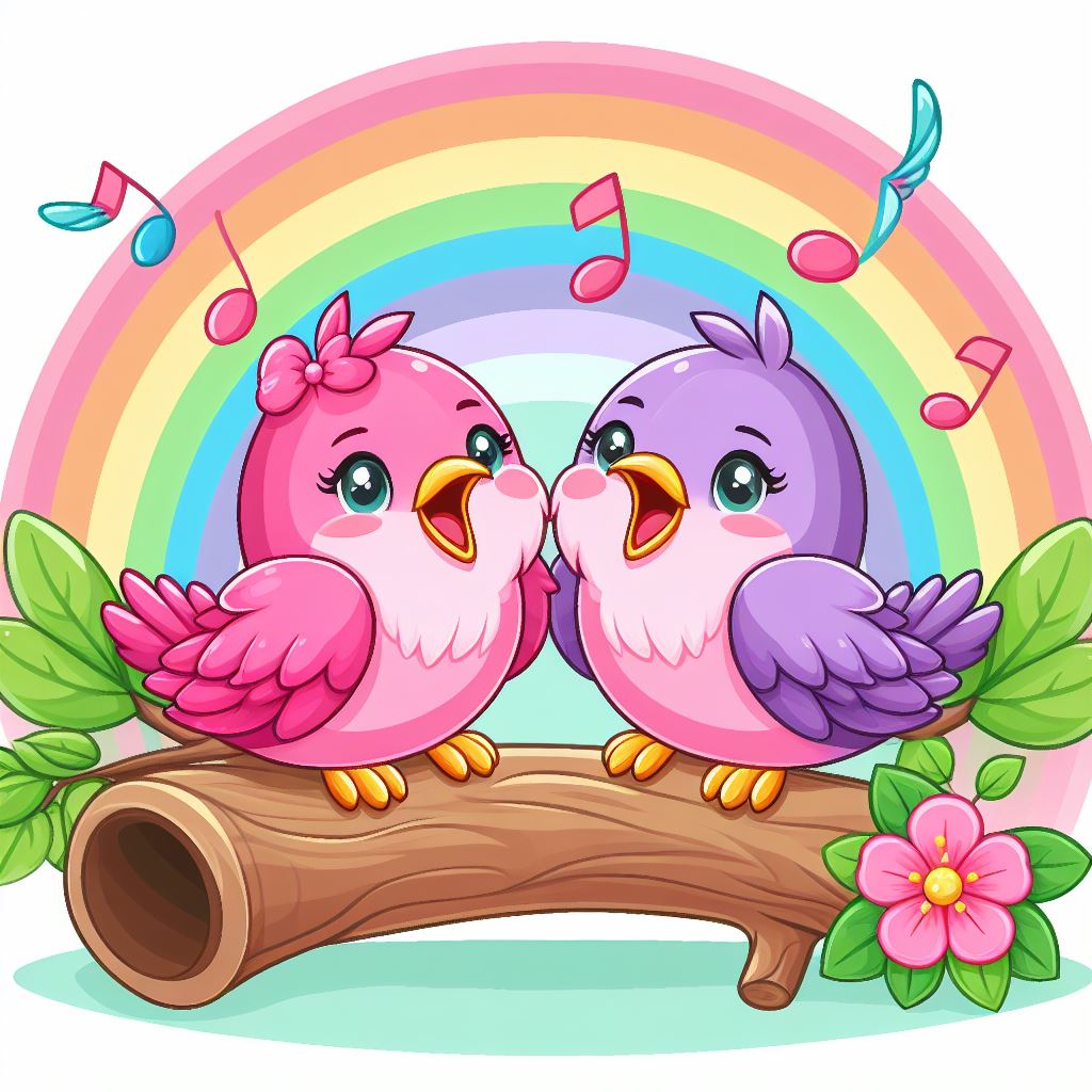 Two birds singing on branch Two birds singing on branch