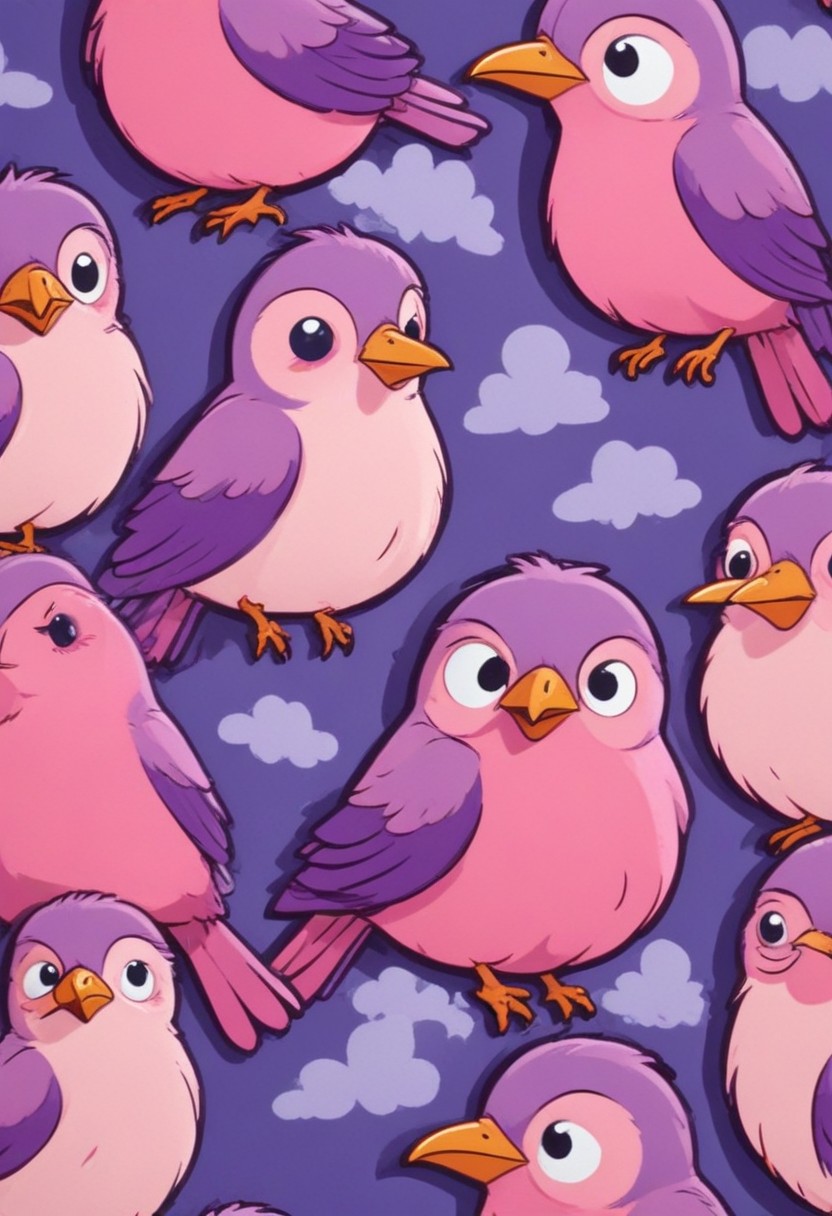 Pink birds against purple sky Pink birds against purple sky