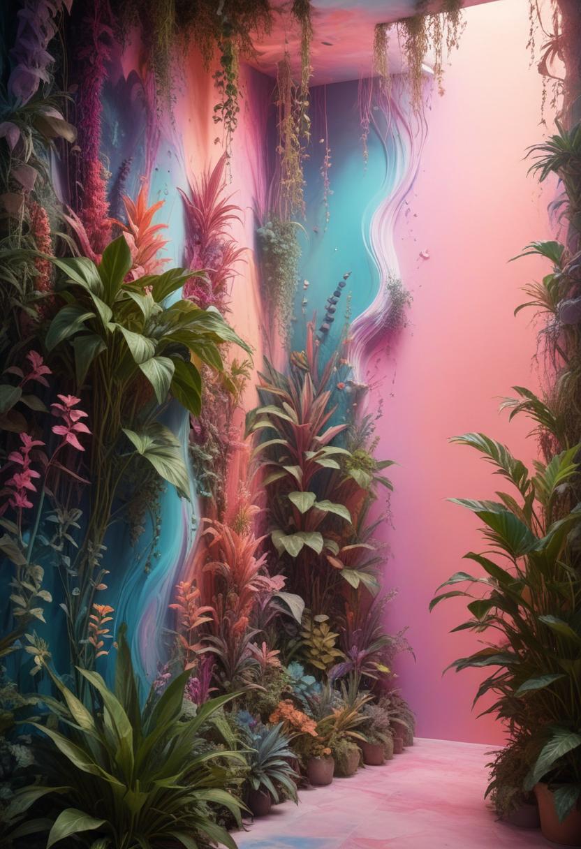 Tropical plants against pink wall Tropical plants against pink wall