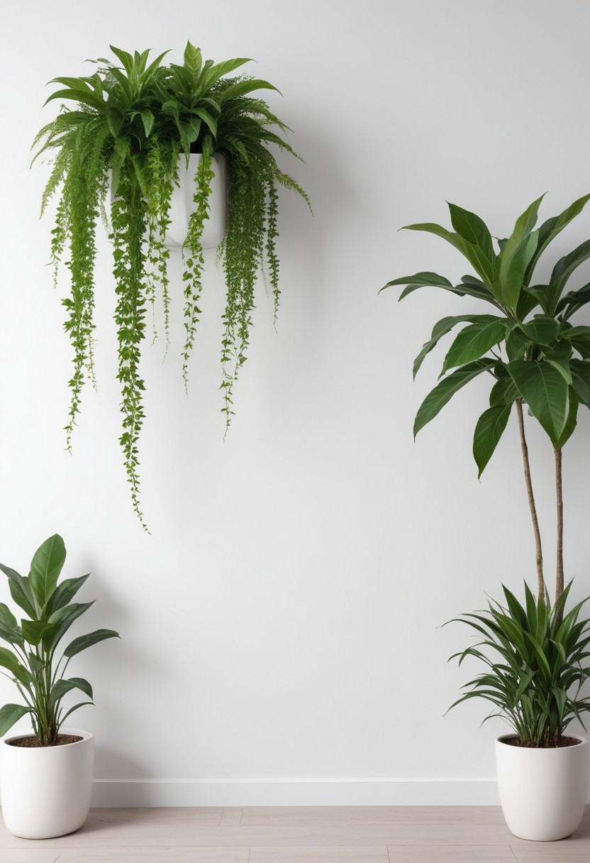 White wall with hanging plants White wall with hanging plants