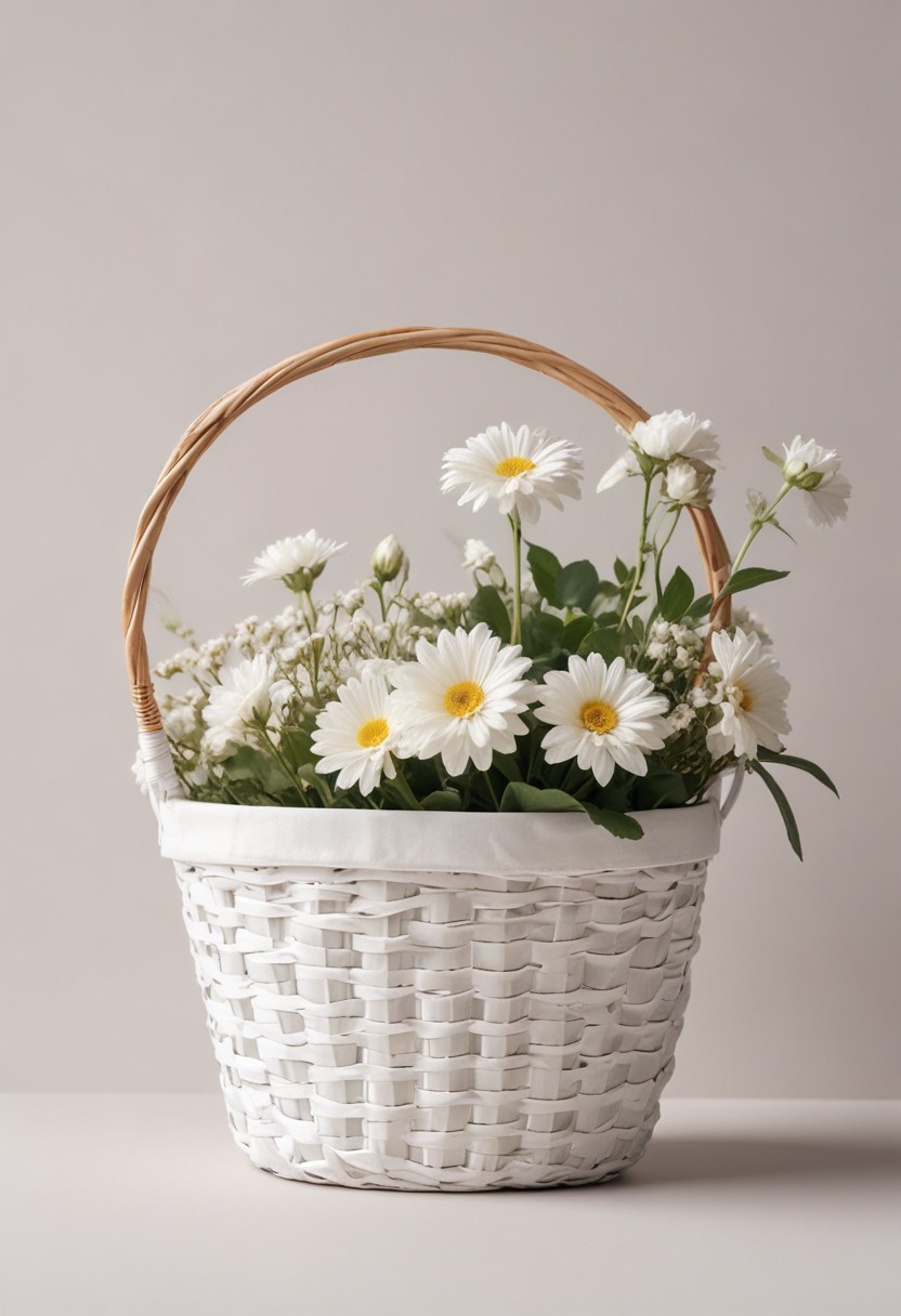 White basket of daisies White basket of daisies