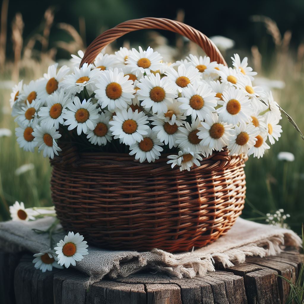 Daisies in a wicker basket Daisies in a wicker basket