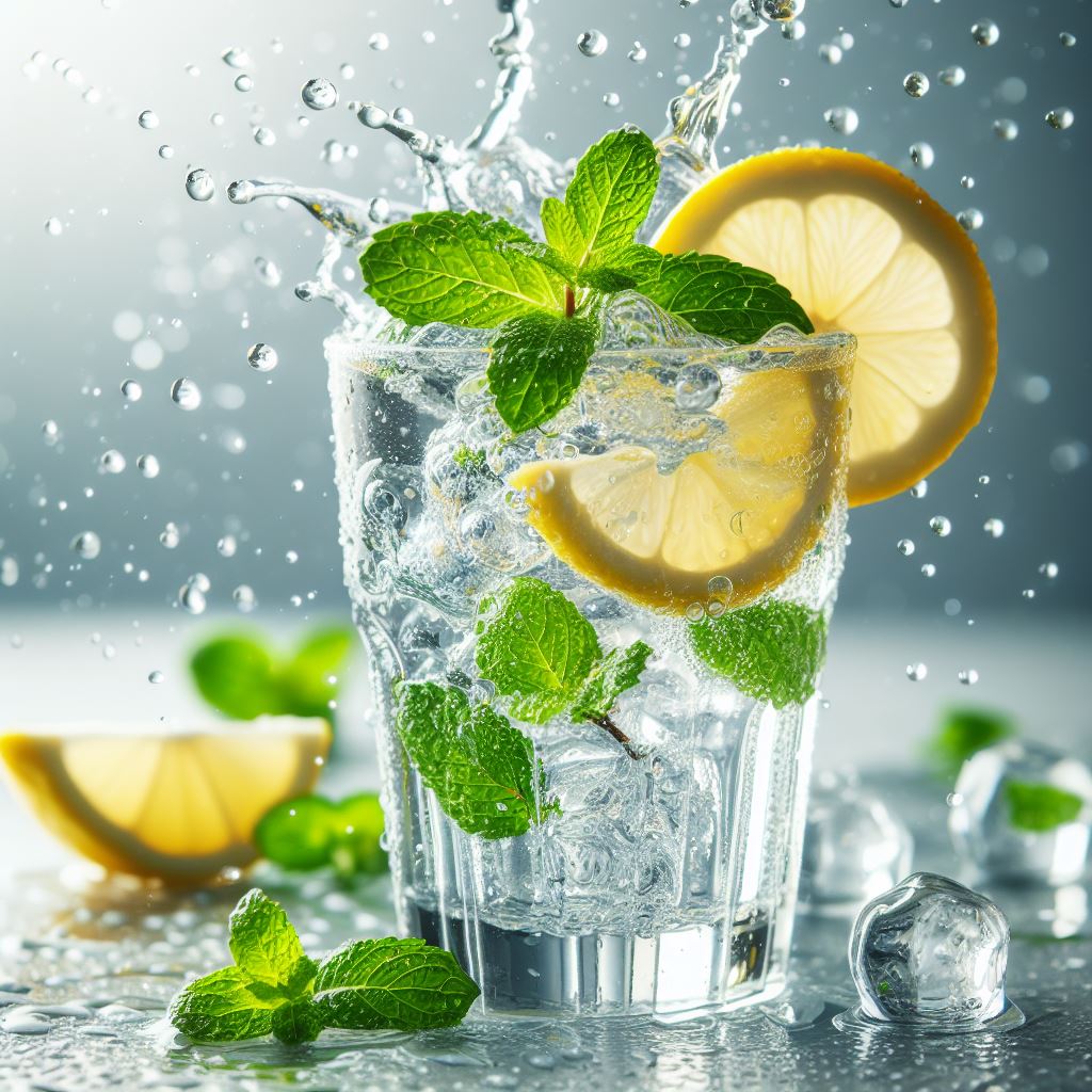 Refreshing lemon mint drink with ice Refreshing lemon mint drink with ice