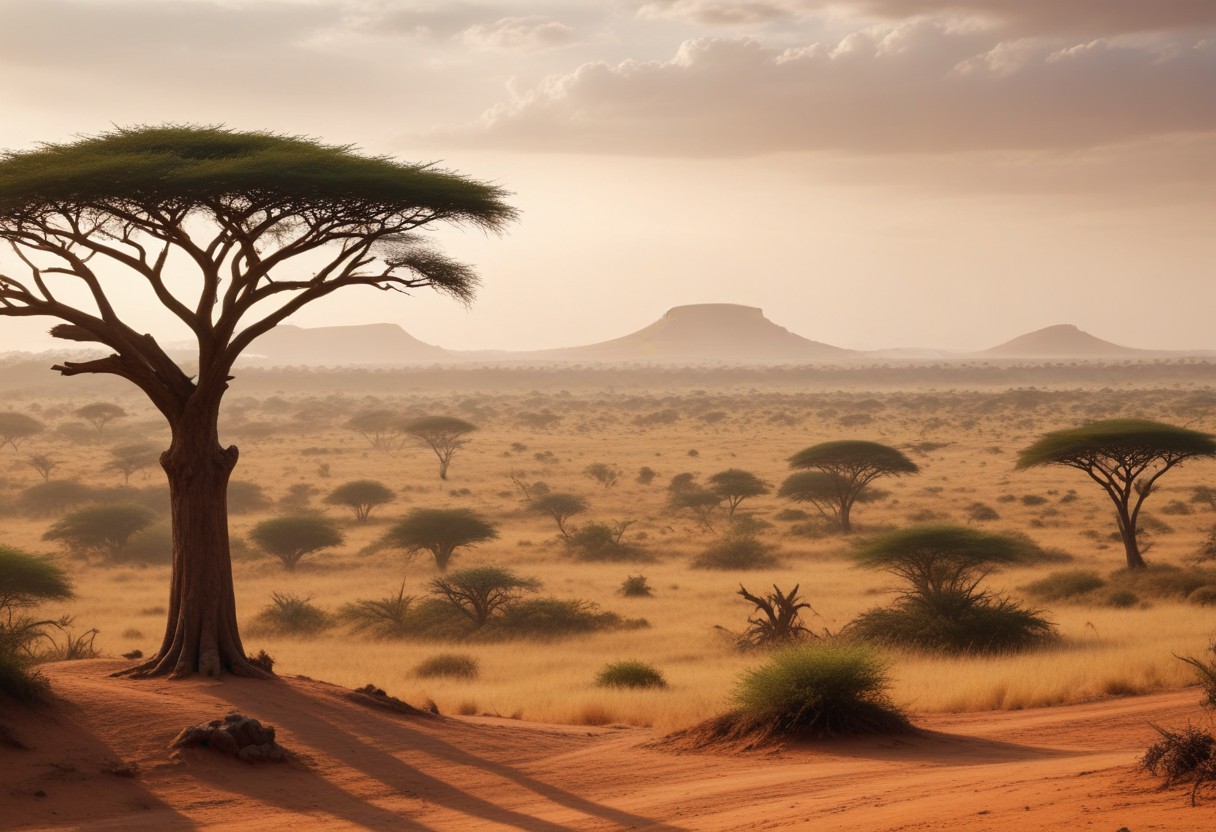 African savanna landscape at sunset African savanna landscape at sunset