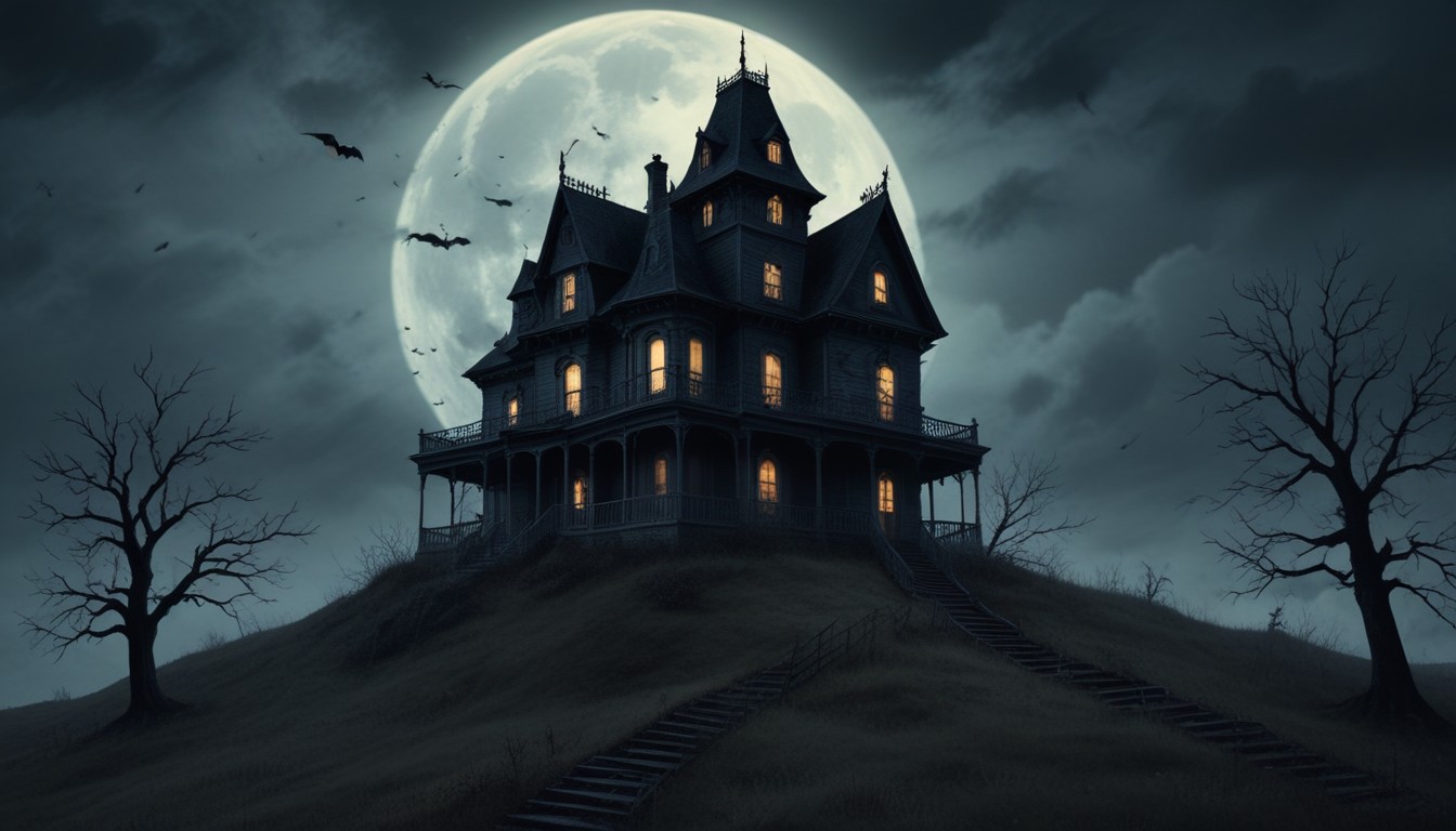 Haunted house on hilltop at night Haunted house on hilltop at night