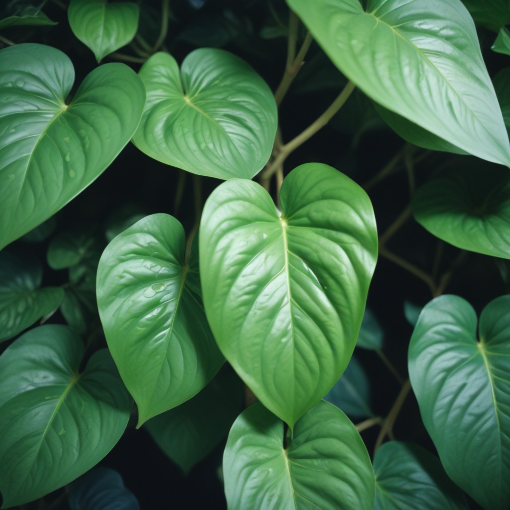 Lush green heart-shaped leaves Lush green heart-shaped leaves