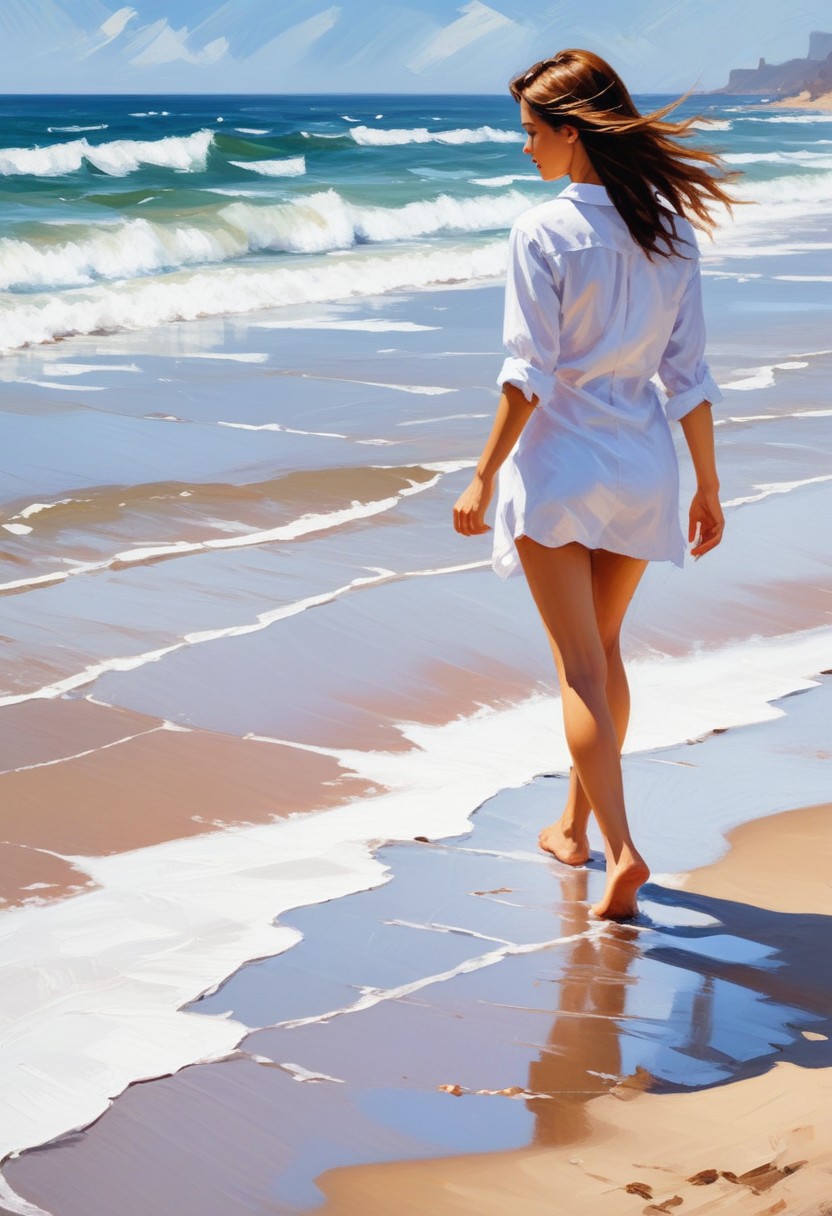 Woman walking on sandy beach Woman walking on sandy beach