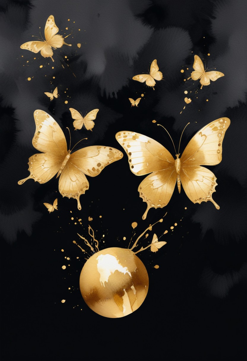 Golden butterflies on black background Golden butterflies on black background