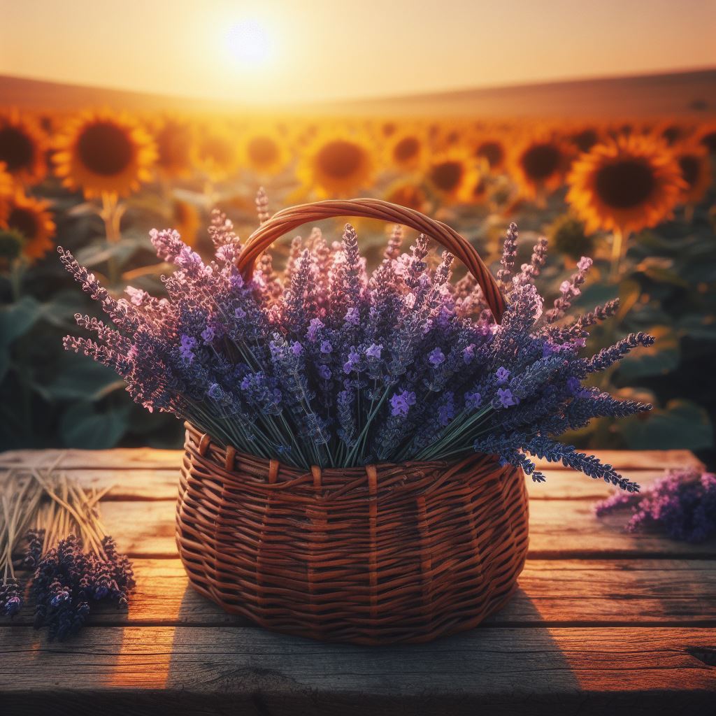 Lavender basket at sunset Lavender basket at sunset