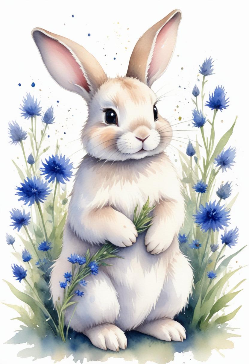 White rabbit in blue flowers White rabbit in blue flowers