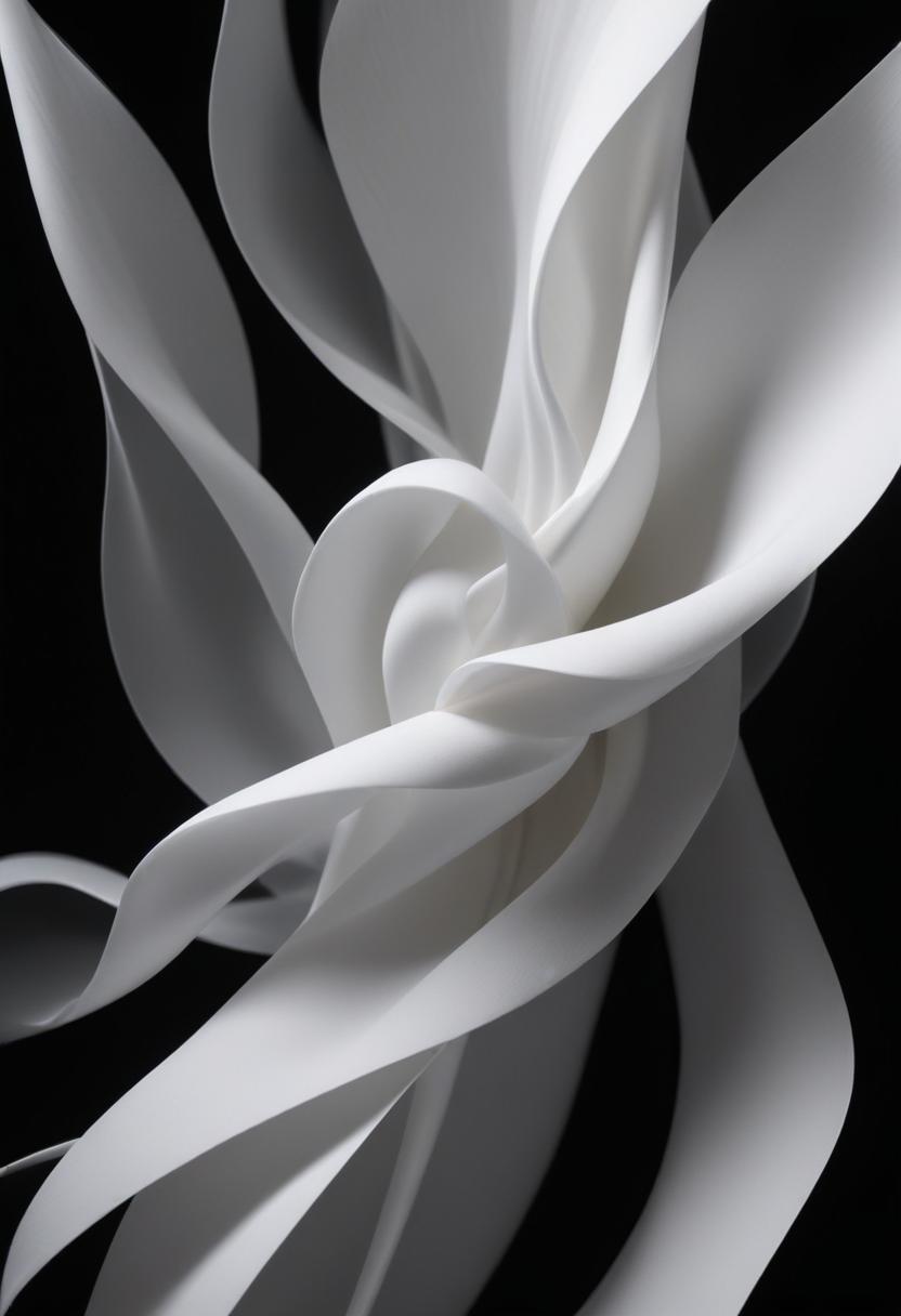 White abstract sculpture on black background White abstract sculpture on black background