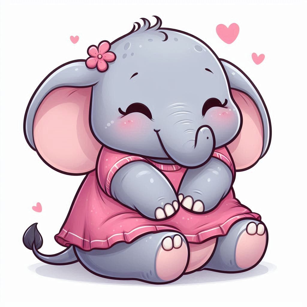 Cute cartoon elephant in pink dress Cute cartoon elephant in pink dress