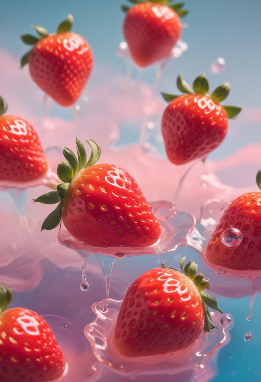 Strawberries splashing in pink liquid Strawberries splashing in pink liquid