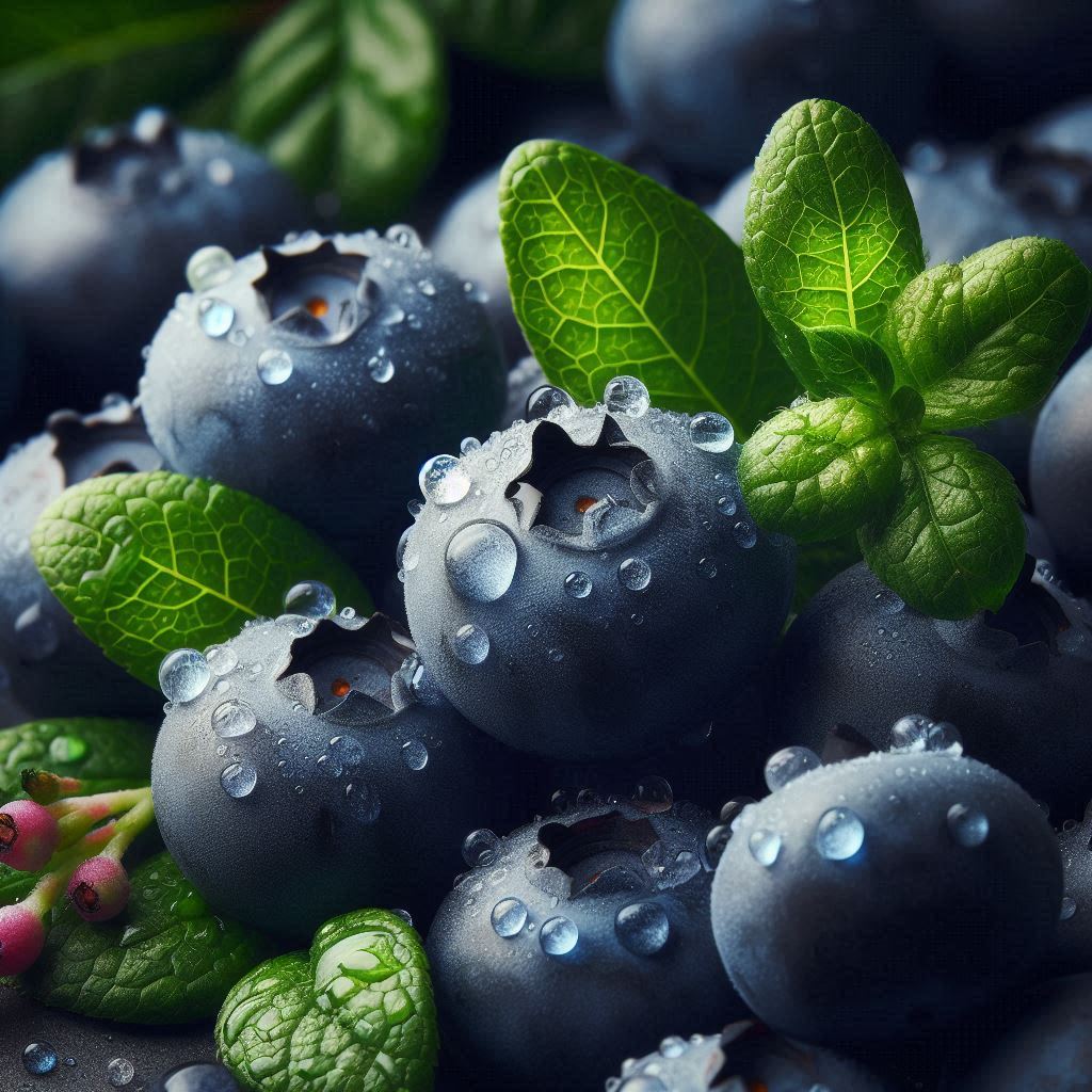 Close-up blueberries with dewdrops Close-up blueberries with dewdrops