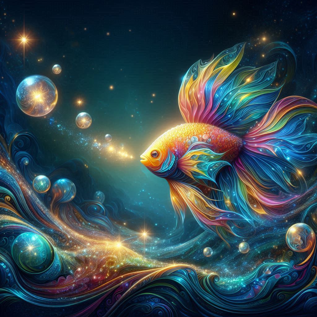 Colorful fish swimming in starry sea Colorful fish swimming in starry sea