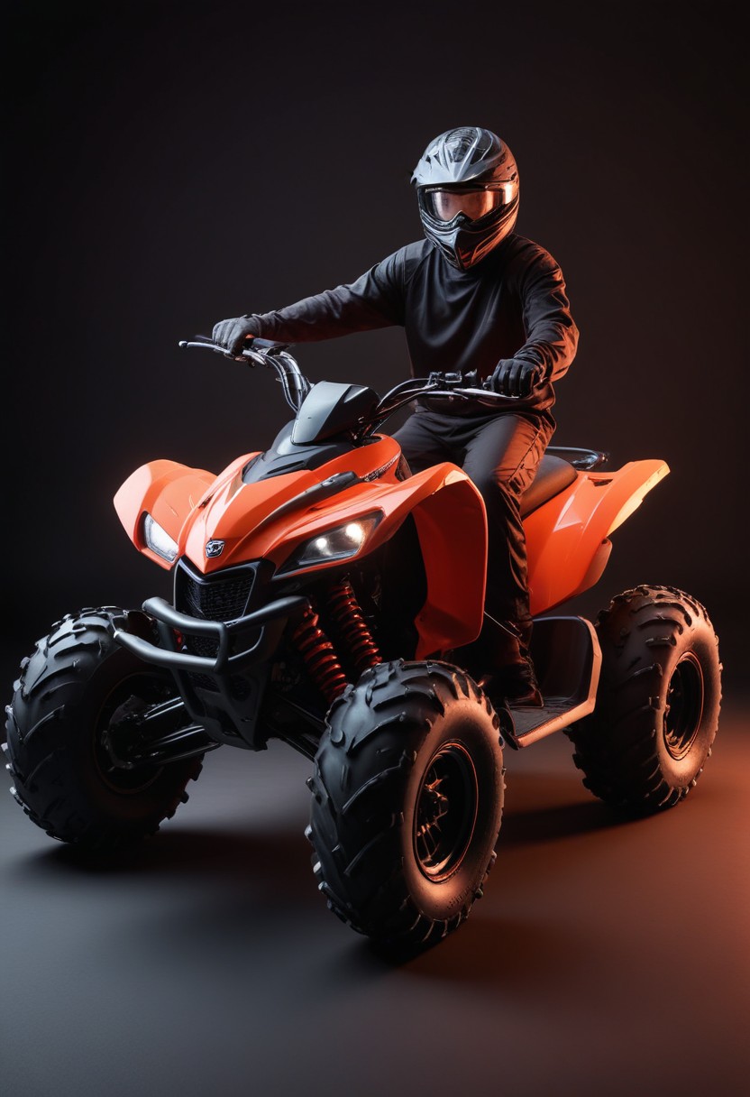 Orange atv rider in studio Orange atv rider in studio