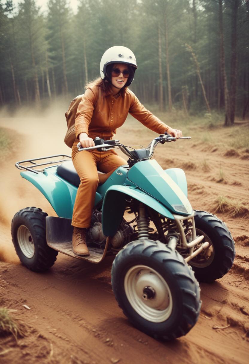 Woman riding atv in forest Woman riding atv in forest