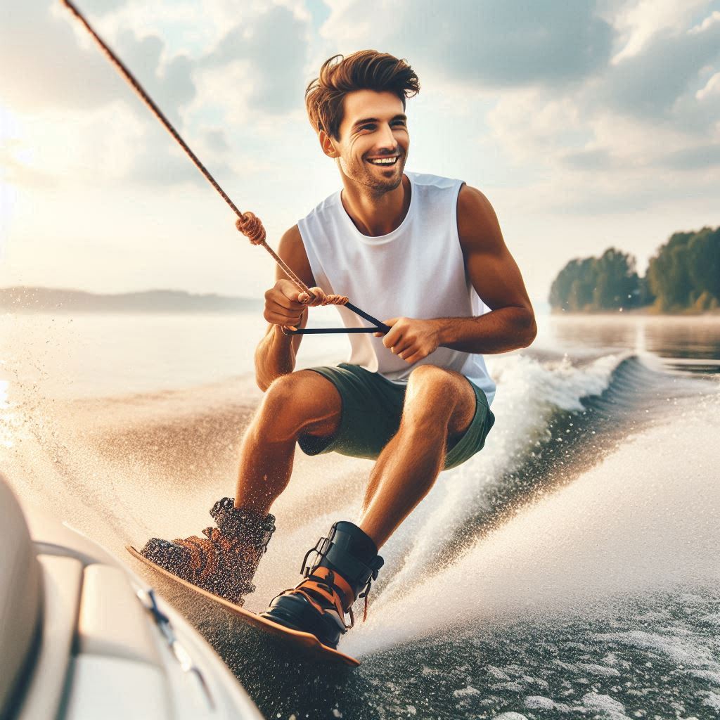 Man wakeboarding on a sunny day Man wakeboarding on a sunny day
