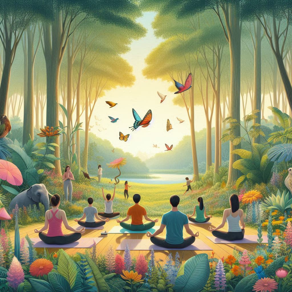 Yoga practice in a lush forest Yoga practice in a lush forest
