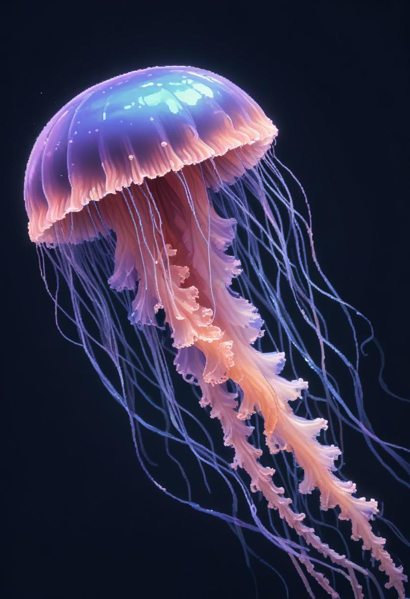 Pink and blue jellyfish underwater Pink and blue jellyfish underwater