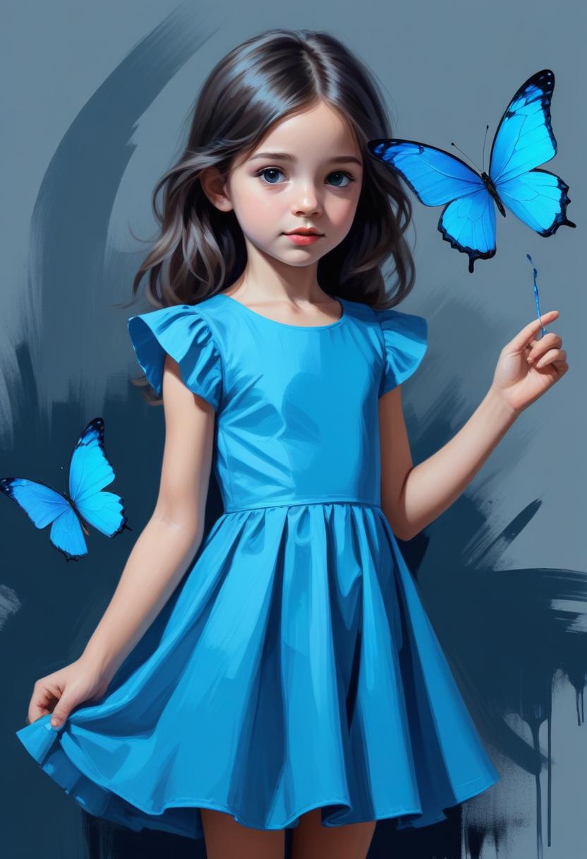 Girl holding blue butterfly Girl holding blue butterfly