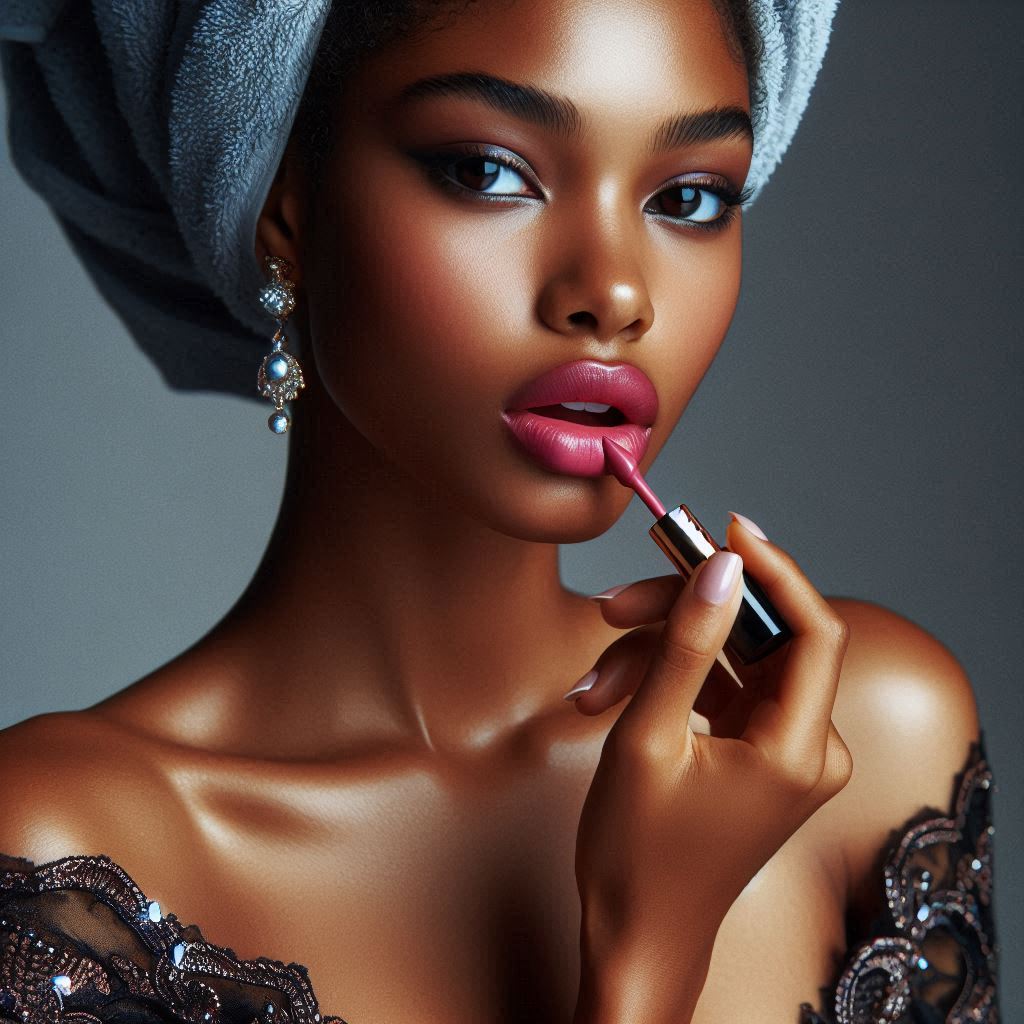 Woman applying lip gloss Woman applying lip gloss