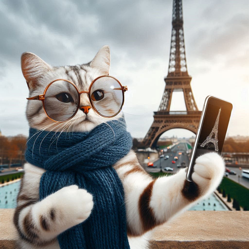 Cat in paris taking selfie Cat in paris taking selfie