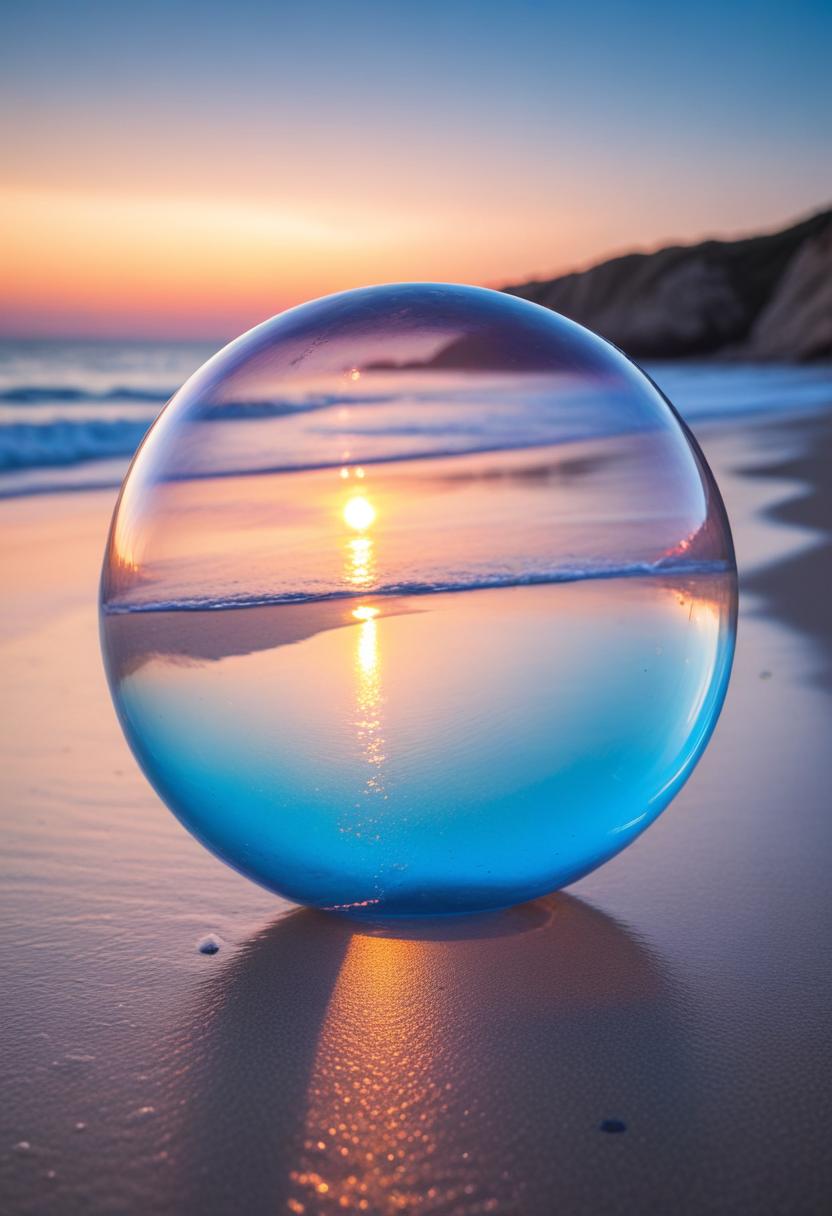 Crystal ball sunset beach scene Crystal ball sunset beach scene