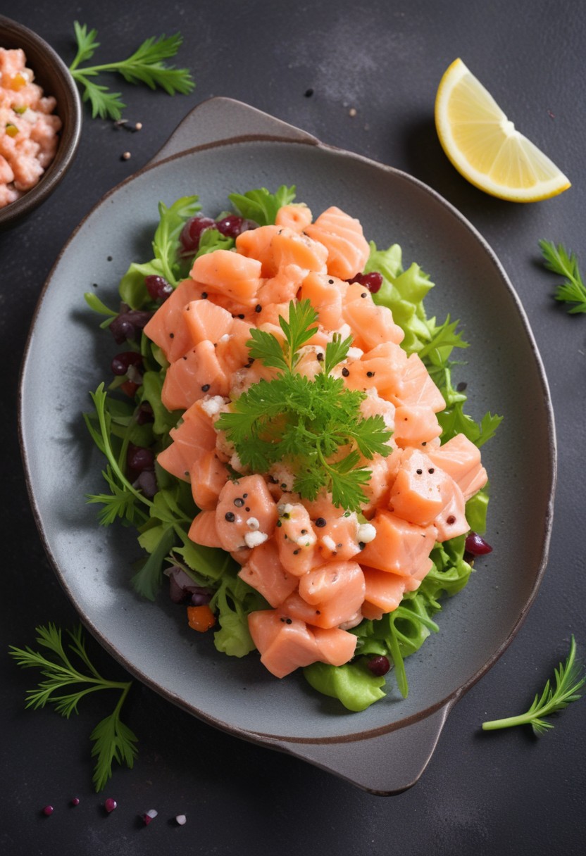 Salmon ceviche with greens and lemon Salmon ceviche with greens and lemon