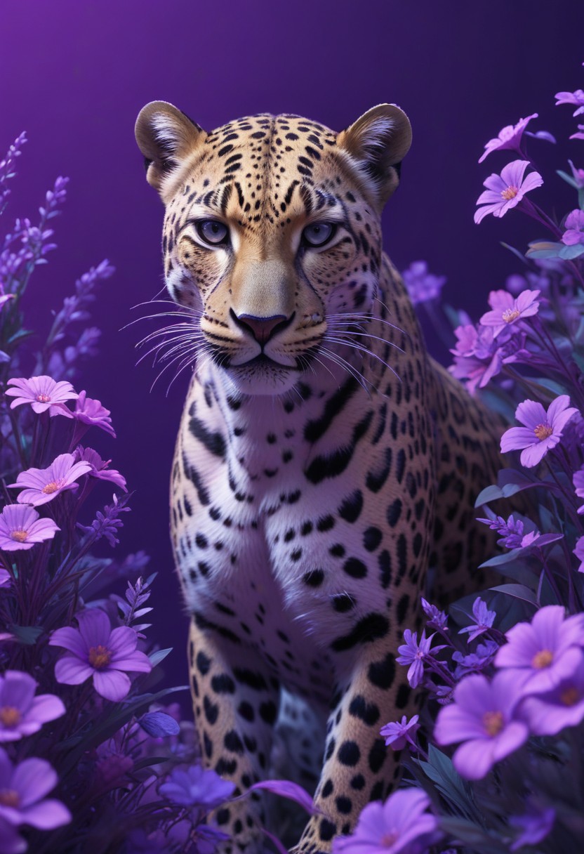 Leopard among purple flowers Leopard among purple flowers