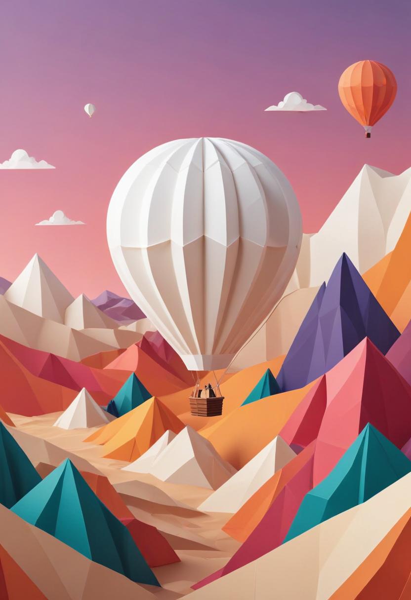 Hot air balloon over colorful mountains Hot air balloon over colorful mountains