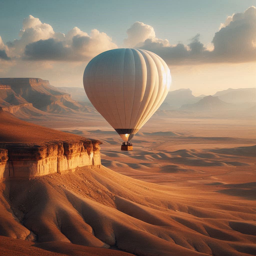 Hot air balloon over desert landscape Hot air balloon over desert landscape