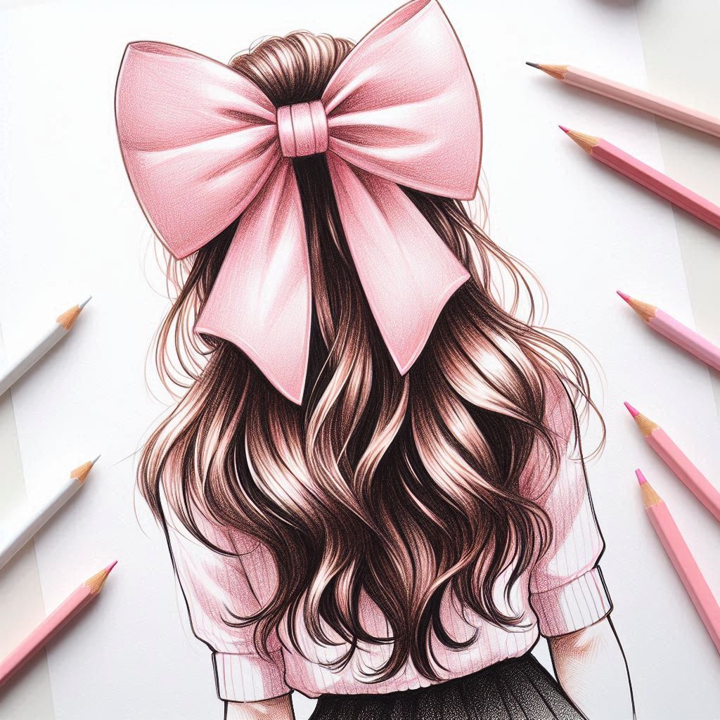 Girl with pink bow drawing Girl with pink bow drawing