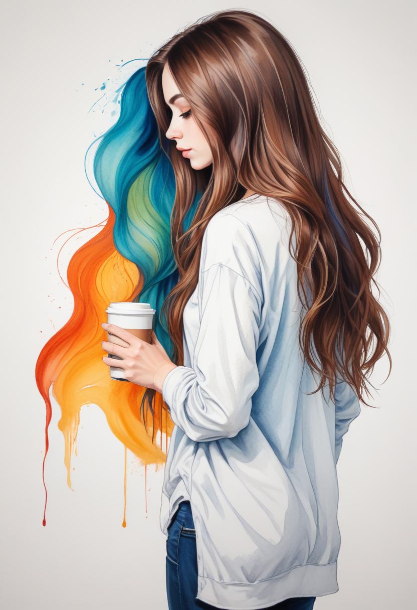Woman holding coffee with colorful background Woman holding coffee with colorful background