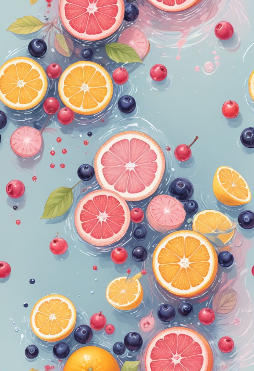 Citrus fruit and berries in water Citrus fruit and berries in water