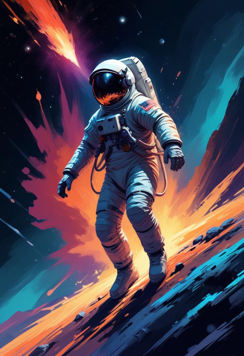 Astronaut walking on a colorful planet Astronaut walking on a colorful planet
