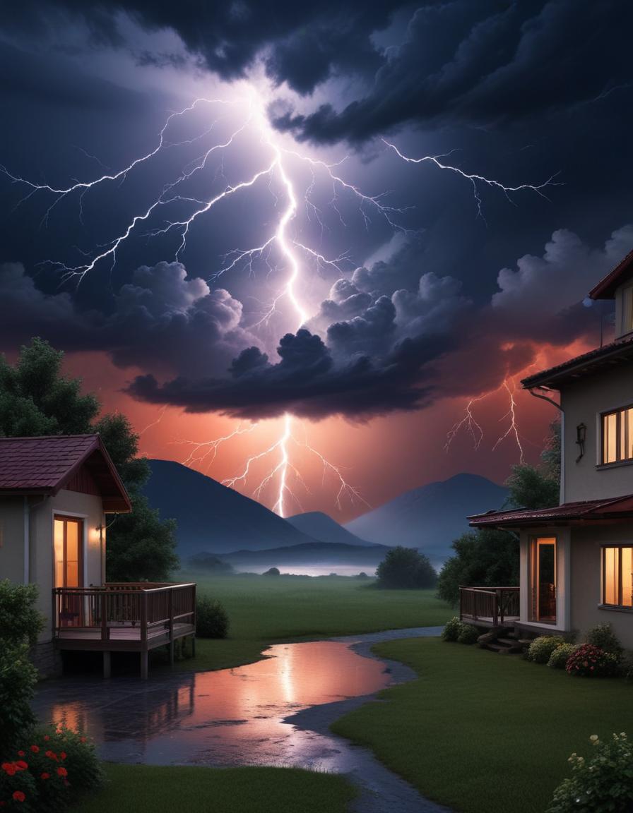 Lightning strike over rural homes Lightning strike over rural homes