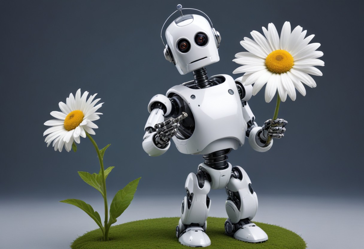 Robot holding daisy Robot holding daisy